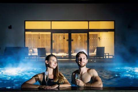 The Spa at Breedon Priory Couple Outdoor Pool at Night