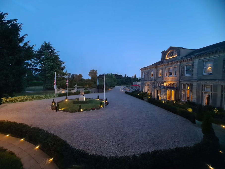 Down Hall Hotel & Spa Front Exterior Dusk